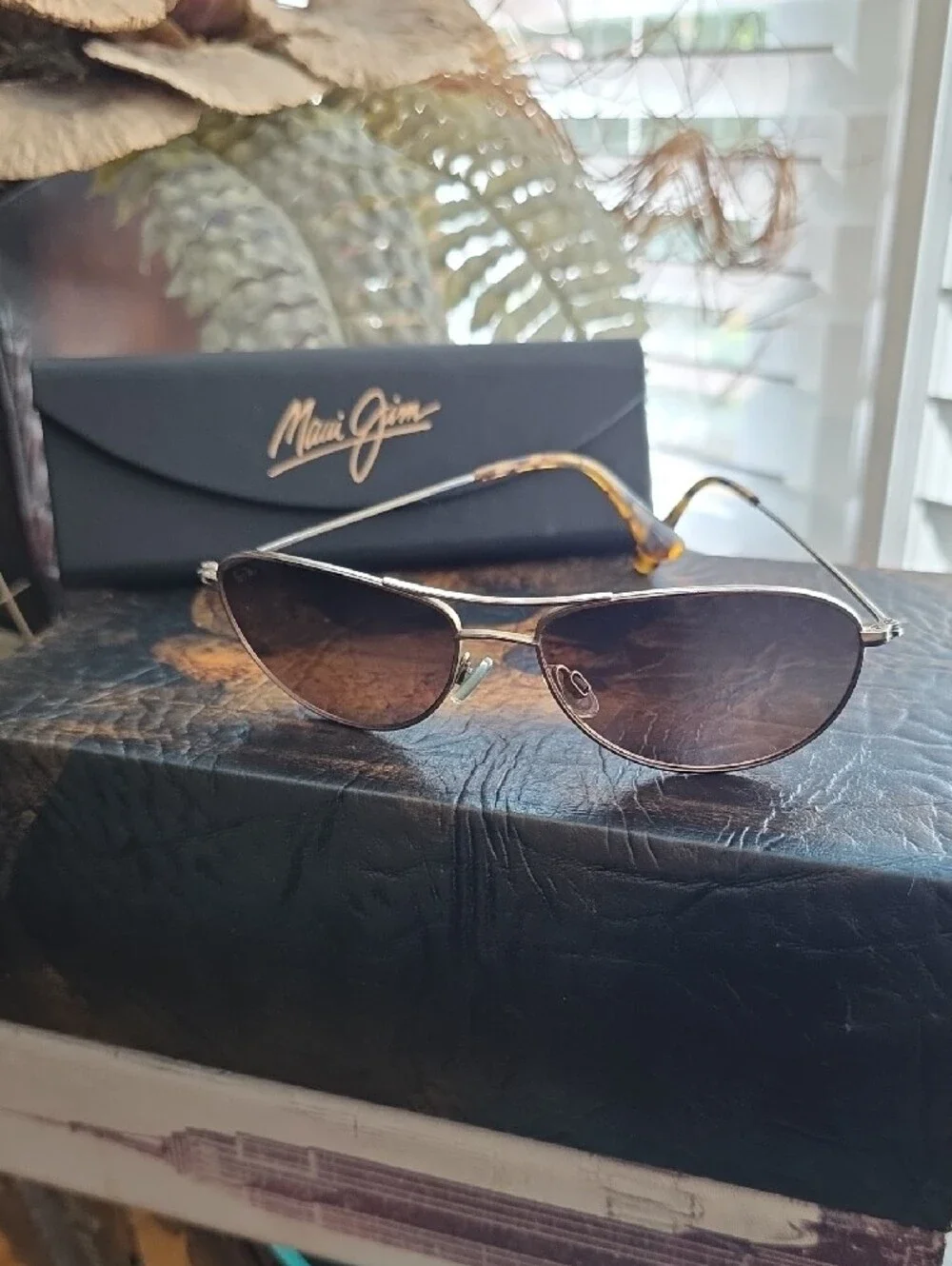 Maui Jim Gold Frame Sunglasses with Pink-Gray Gradient Lenses